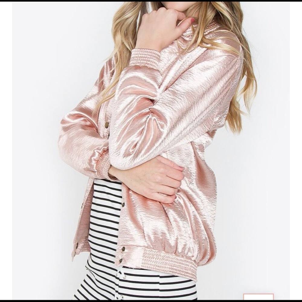 🆕 SugarLips Navette Satin Bomber Jacket - Blush - Picture 3 of 5
